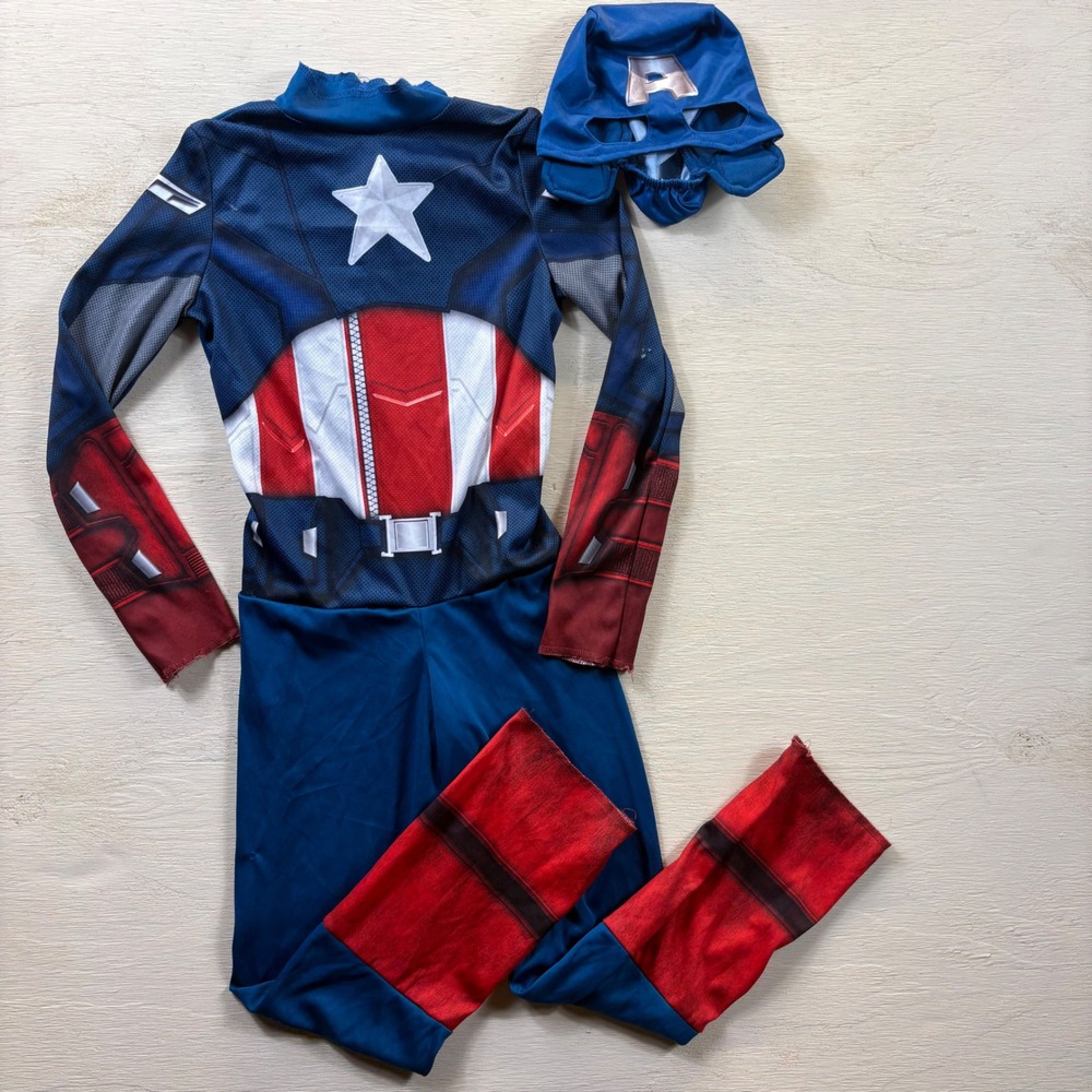 Marvel Captain America Kids Costume Jumpsuit Mask Halloween Dress Up Small 4-6